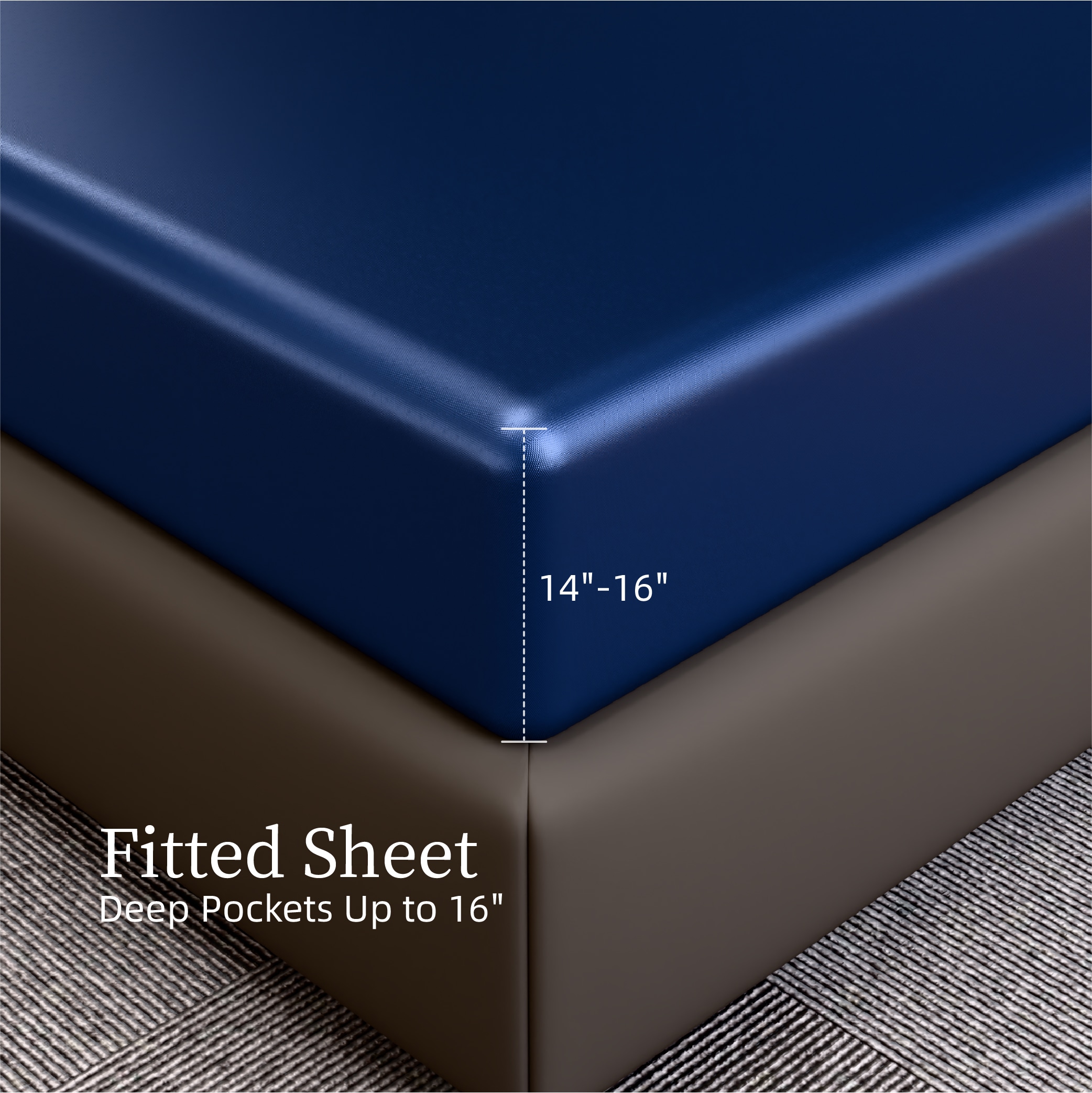 Satin Bed Sheets, King Size Sheets Set, 4 Pcs Silky Bedding Set With 15 Inches Deep Pocket For Mattress (King, Navy Blue)_voghion.com